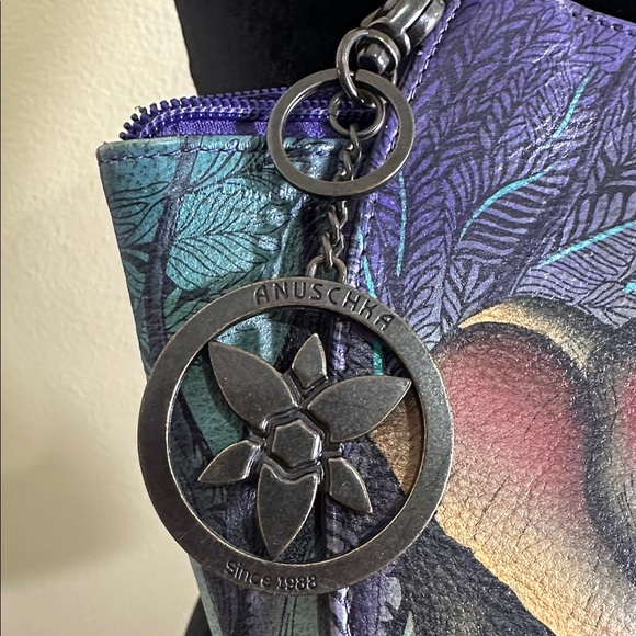 Purple Anuschka Elephant hand bag purse. Hand painted leather. - Picture 3 of 14